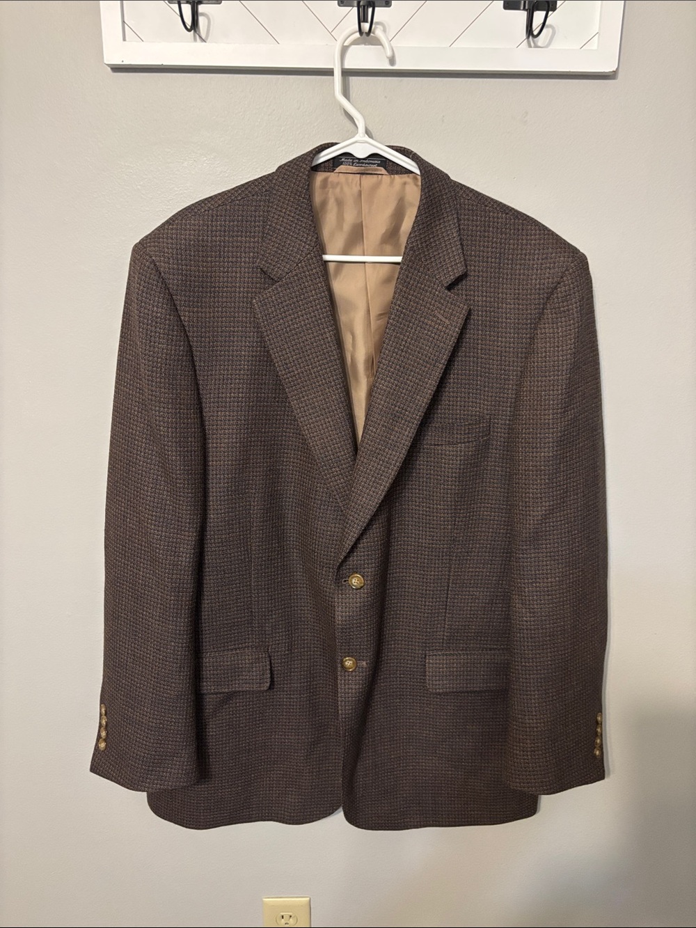 Men's Brown 100% Lambswool Houndstooth Sport Coat - Tailored Notch Lapel Blazer